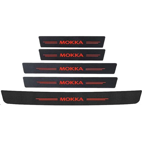 (5 pièces) Autocollants de seuil de porte en fibre de carbone compatibles avec Opel MOKKA 2024 : protection anti-rayures, imperméables, pour le bas de caisse et le coffre arrière. (1/4)