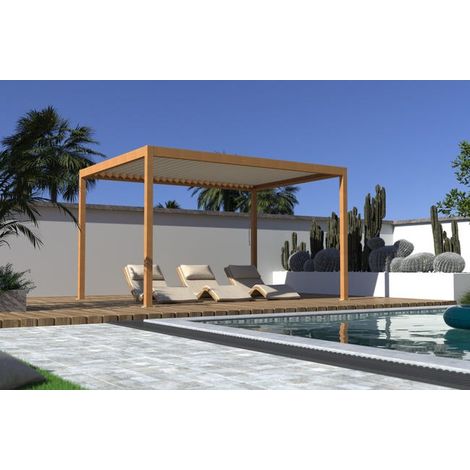 Pergola Bioclimatique Aluminium Autoportante Aspect Bois 4x3 Manuelle S ORIAL Franc (1/5)