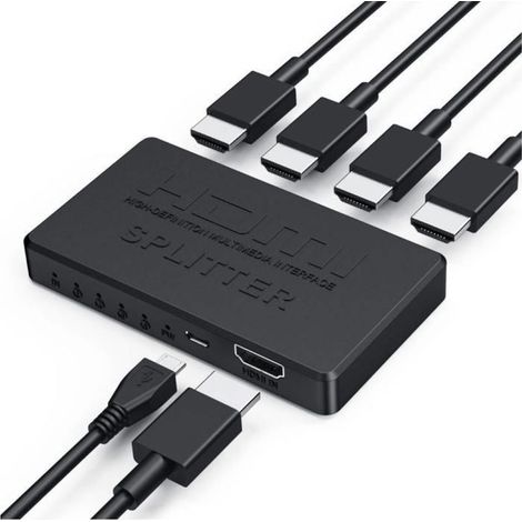 Répartiteur HDMI 4 Ports - 1 Entrée 4 Sorties, Support 3D, 4K, 1080p HD, Compatible PC, Décodeur et Blu-ray, Diffusion Multi-Écrans Simultanée, Installation Facile