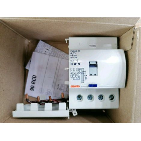 Gewiss GW94432 Blocco differenziale 4 poli In63A istantaneo CA/0,03 A, 3,5 m (1/2)