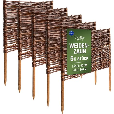 Set von 5 Weidenzaun-Gartenbegrenzungen 60 x 30 cm