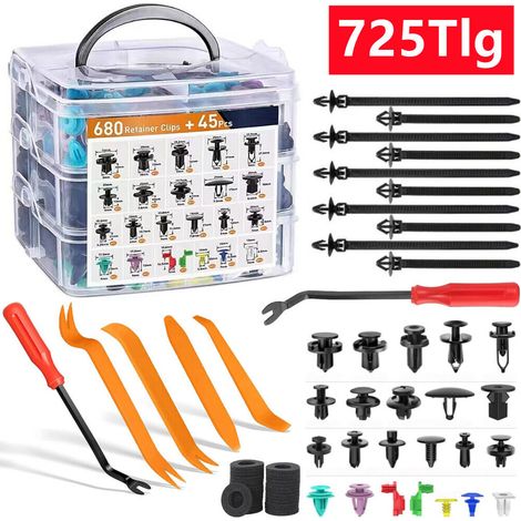 Assortiment de 725 rivets extensibles pour voiture, kit de clips de fixation pour portières intérieures. (1/5)