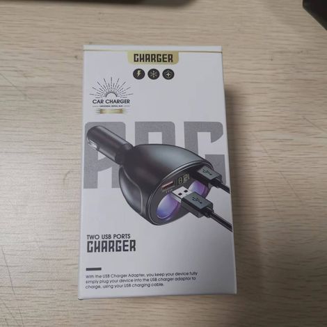 360° Rotating Car Charger with Digital Display for Current and Voltage, Dual USB Multifunctional Fast Charger - Jazz Black Fast Charger (with Color Box) (1/4)