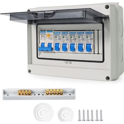 – Disjoncteur bipolaire 63A – Indice d'étanchéité IP65 – 4 voies avec interrupteur de fuite – Protection circuits électriques (1/4)