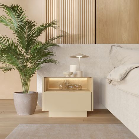Comodino Veirra, un Cassetto, 2 Ripiani, Apertura Push-pull, 53x40x43h cm Marrone Chiaro (1/5)