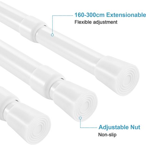 Curtain Poles, Extendable Curtain Poles, 140-260cm Net Curtain Rod, Shower Curtain Pole, Extendable No Drill Adjustable Tension Rod Telescopic Voile Tension Pole Shower Rail Curtain Pole (1/5)