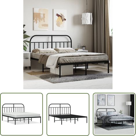 The Living Store Bettgestell mit Kopfteil Metall Schwarz 140x200 cm - Metallbettfundament - Doppelbett - Boxspringrahmen - Schwarzes Bettgestell - Bettrahmen Schwarz (1/5)