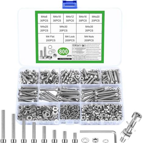 Kit de 800 vis M4 en acier inoxydable avec écrous et rondelles (1/5)