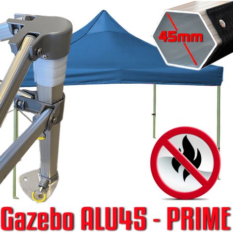 Gazebo 3x3 m blu certificato IGNIFUGO SENZA laterali pieghevole alluminio piantone esagonale 45mm portatile estendibile richiudibile estensibile acciaio per fiere eventi stand chiosco tenda tendone me (1/5)