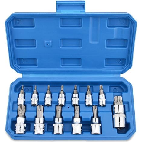 13 Piece Socket Set Torx Screwdriver Bits Male Female T8 - T70 in Chrome Vanadium Steel 1/4 Inch 3/8 Inch and 1/2 Inch with Storage Box (1/5)