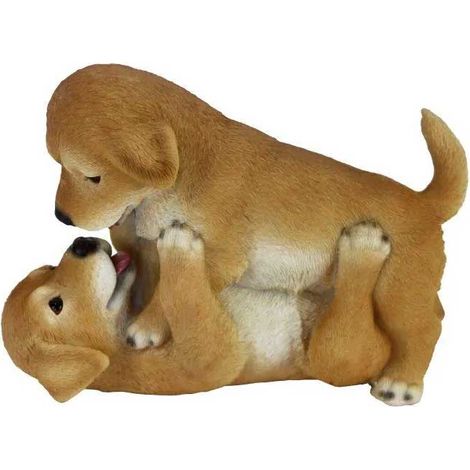 CUCCIOLI DI CANE CHE GIOCANO IN RESINA 17CM STATUETTA FIGURA DA GIARDINO