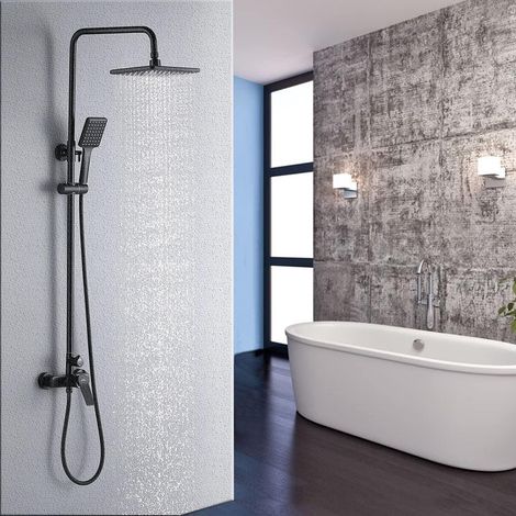 Duscharmatur Schwarz Höhenverstellbar Regendusche Handbrause 90-124cm (1/5)