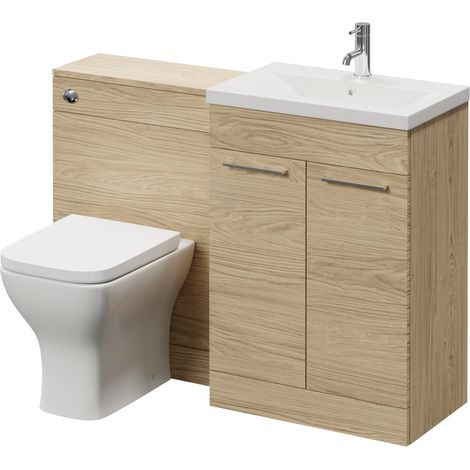 Napoli 390 Cento Light Oak 1200mm 2 Door Vanity Unit Toilet Suite with Glide Basin - 1200mm - Chrome 160mm HandleWith Kingston Toilet Pan and Seat