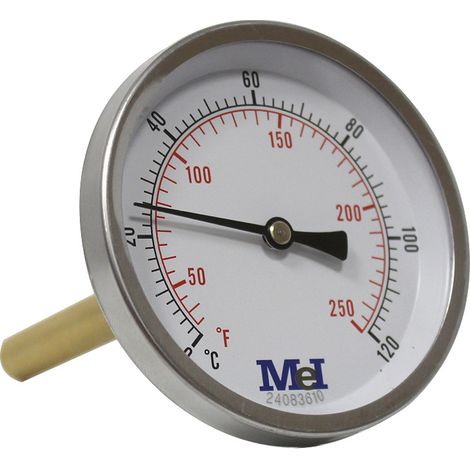 Thermomètre axial Ø80 - 0 à 120° - Longueur doigt de gant 100 mm - pour chauffage et réfrigération - Arcanaute