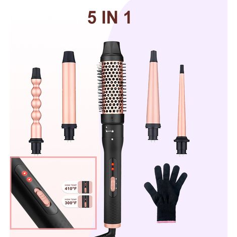 5 in 1 Lockenwickler Set mit Wechselbaren Keramik-Barrelen - Temperatur regulierbar 150-230°C - Für alle Haartypen (dünn, dick, lockig) - Inkl. Hitzehandschuh - Professionelles Hairstyling