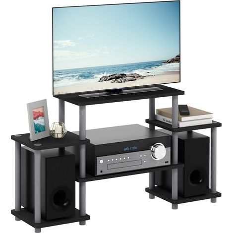 Meuble TV, Panneau de Particules, Noir et Gris, Coin Carré, Square Corner (1/5)
