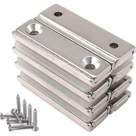 8 aimants rectangulaires 20 KG force 40 x 13,5 x 5 mm, avec contre-alésage et couvercle, aimants en pot ménagers et industriels,