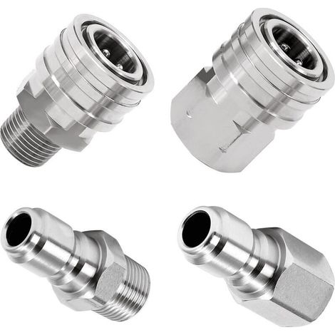 Adaptateur pour nettoyeur haute pression, 2 jeux de raccords à connexion rapide 3/8", raccords pour nettoyeur haute pression en acier inoxydable, kits de déconnexion rapide mâle et femelle (1/4)
