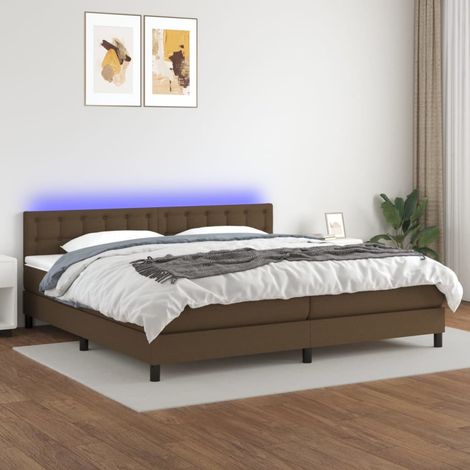Sommier tapissier matelas et LED - Sommier pour Adulte et Enfant - Marron foncé 200x200 cm Tissu BV545620 - BonneVie (1/5)