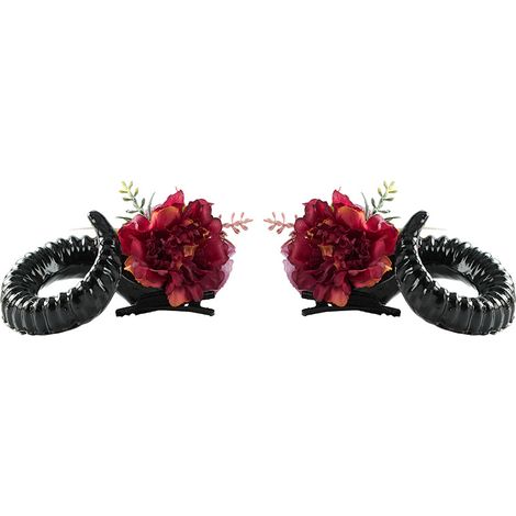 Sheep horn cosplay headdress, Gothic Lolita Mori Girl Halloween sheep horn flower hair clip, KC Comic Con photo hair accessory (1/5)