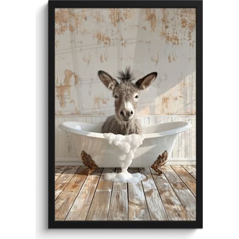 AFFICHE ENCADRÉE Âne - Animaux - Baignoire - Mousse Cadre Décoration Murale 40x60 (1/5)