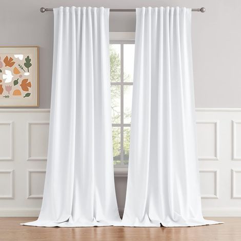 Rideaux occultants adaptés aux salons  offrent isolation thermique, insonorisation et intimité  idéaux pour les portes-fenêtres coulissantes sous une grande hauteur sous plafond  132 x 274 cm  blanc c (1/5)