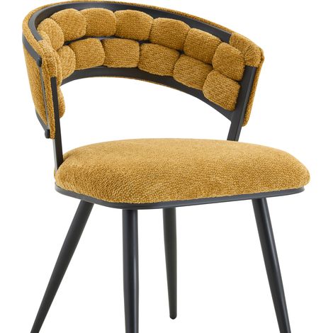 Juego de 2 sillas de comedor de terciopelo amarillo con estructura de metal negro (1/5)