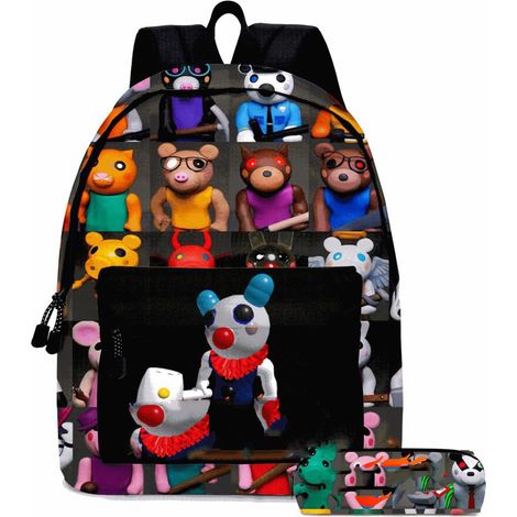 Sac à dos enfant 2 pièces, set cartable jeu dessin animé avec trousse pour école extérieur voyage camping pique-nique cadeau anniversaire Noël. (1/5)