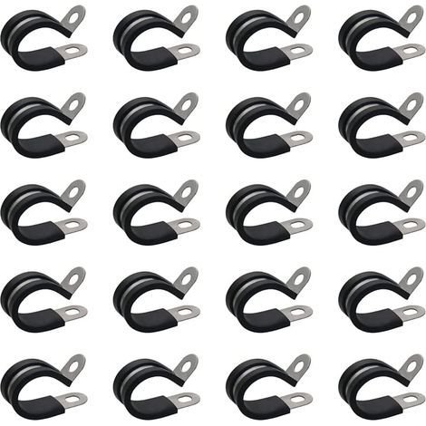 20er-Packung Edelstahl-Schlauchschellen (8 mm) mit Gummieinsatz – Schlauchschellen für Gelenkschläuche – P-Clip – Schlauchschellen-Set – Schwarz (1/5)