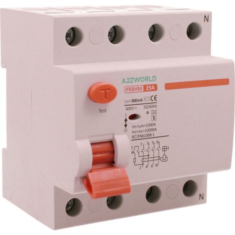 A2ZWORLD RCCB Interruttore Differenziale Selettivo Tipo S Classe A 3P+N 4M 10000A 300mA Ritardo 500ms AC 400V IP20 IEC61008-1 PR8HM, Corrente Disponibili 25A 40A 63A  (25A) (1/3)