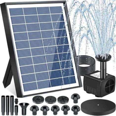 Fontaine Solaire Extérieure de Jardin, 6,5W Pompe Solaire Bassin Exterieur, Solaire Flottant Extérieur Fontaine avec 9 Buse pour Bain d'oiseaux, Aquarium, Étang, Piscine, Décoration de Jardin (1/5)