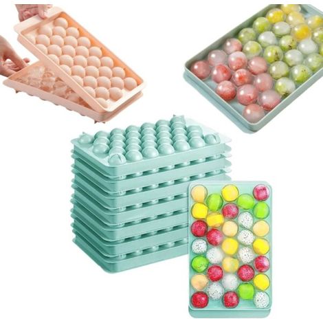 Lot de 2 bacs à glaçons empilables avec 33 pièces, billes et cubes en plastique ronds, bleu - AquaForge