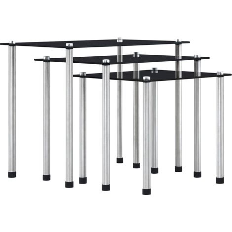 Satztische 3 Stk. Schwarz Hartglas