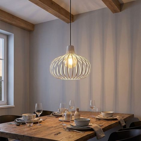 LED Hängeleuchte Pendelleuchte Esszimmerlampe Gitteroptik Beige Metall H 150 cm (1/5)