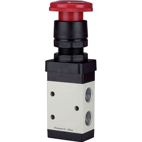 Riegler 3/2-Wegeventil, manuell »M3«, Pilztaster, Notrastung, NC, G 1/8 (1/3)
