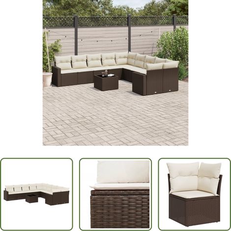 vidaXL Rattanmöbel - 11-tlg. Garten-Sofagarnitur mit Kissen Braun Poly Rattan (1/5)