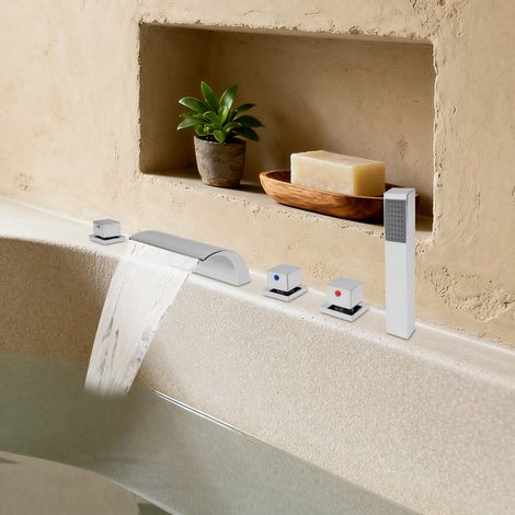 Mitigeur de Baignoire Cascade, Robinet de Salle de Bain avec Douchette, Mélangeur de Baignoire, Argentée (1/5)
