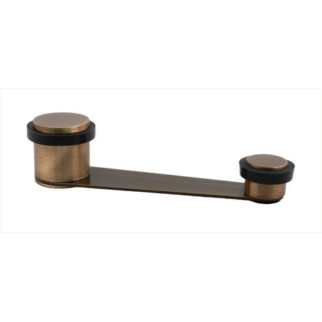 Butée de porte avec retenue rotative Trou utile 70 mm d'épaisseur Caoutchouc noir Laiton cuir vieilli Fixation adhésive ou avec vis + cheville Mod. I-152DUALCU (1/5)