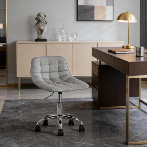 Sedia da ufficio 43x50x60-67.5 cm grigio chiaro in velluto e metallo girevole regolabile con ruote (1/5)