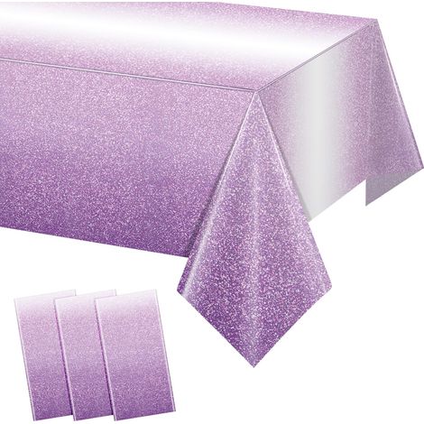 Lot de 3 nappes en plastique violet ombré pour fêtes, nappes jetables violet pastel dégradé pour tables rectangulaires, nappes violettes à saupoudrer pour mariage, anniversaire, fête d'anniversaire, (1/5)