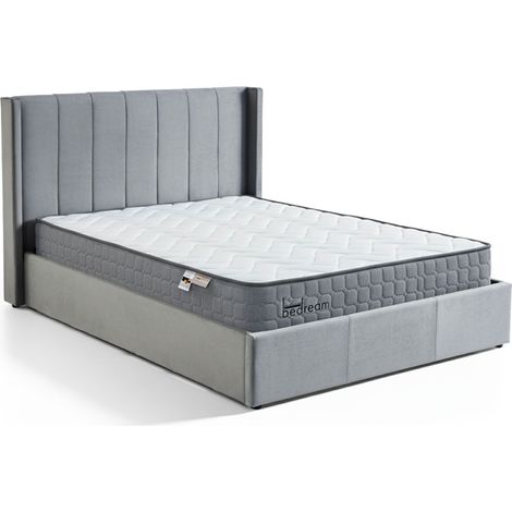 Pack Lit Coffre en Velours & Matelas "Maggie & Goodream" 160x200cm Gris