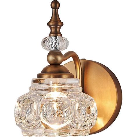 Vintage-Wandleuchte für den Innenbereich, Metall-Wandlampe mit rundem Glasschirm, Messing-Gold-Finish, Retro-Nachttischlampe