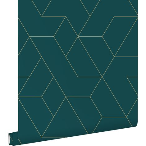 papier peint lignes graphiques bleu canard et or - ESTAhome (1/5)
