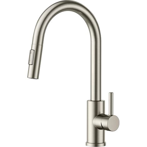Robinet Cuisine, Mitigeur Cuisine Douchette, Pivotant à 360° d'Évier à Arc Élevé Pulvérisateur Escamotable 2 Modes, Acier Inoxydable