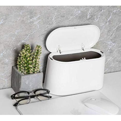 Poubelle de table avec couvercle Mini poubelle de table Poubelle de salle de bain Cosmétique Poubelle de table pour cuisine, salle de bain, bureau, toilettes, lit de voiture, anti-odeurs, petit plasti (1/4)