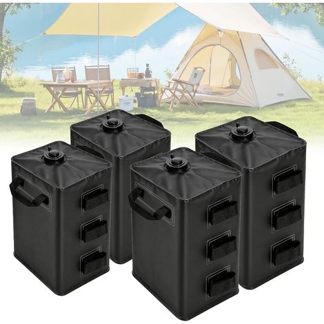 Lot de 4 sacs de poids d'eau pour tonnelle - 20 l - Sacs de lestage réutilisables pour pieds de tonnelle - Remplissables avec de l'eau - Noir (1/5)