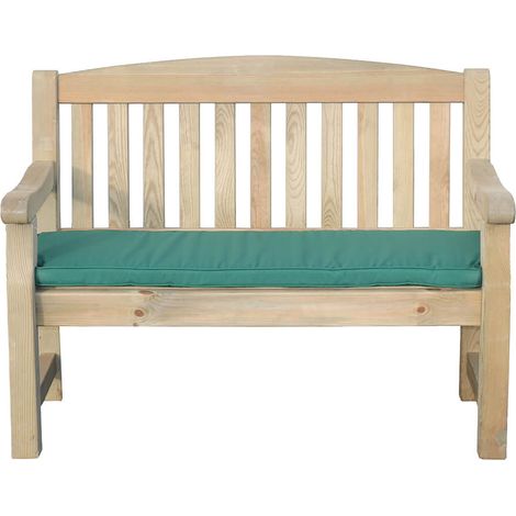 Zest Emily Wooden 2 Seater Bench Garden Patio Chair 4ft & Green Seat Pad Cushion (1/5)