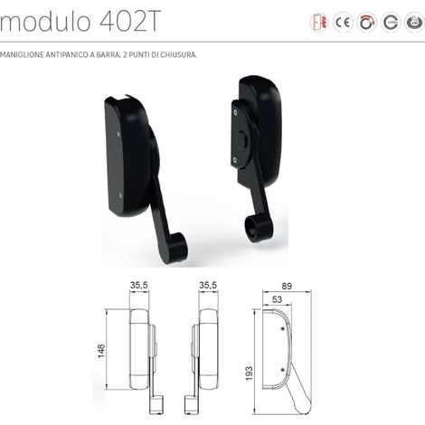 COMANDO MANIGLIONE ANTIPANIC MODELLO "MODULO" 402T CHIUSURA DUPLICE FINITURA NERO RAL 9005 (1/5)