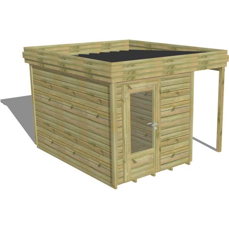ABRI DE JARDIN bois Pin autoclave 27mm - 3,14x3,44m / 10,8m2 - Bac acier - Plancher bois