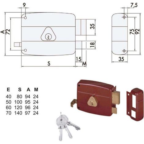 Serrure d'application en bois gauche 50121-70-2 Cisa